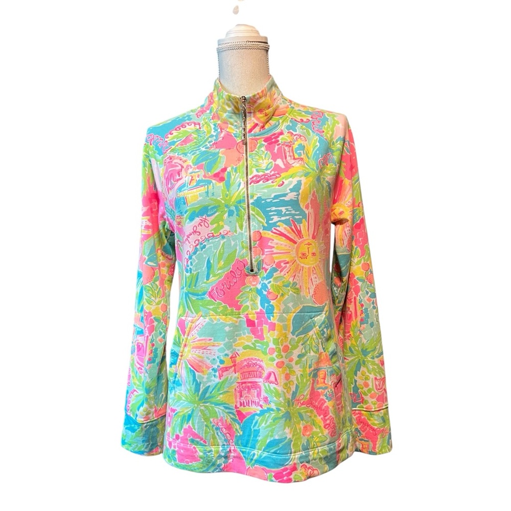Lilly Pulitzer Women’s Vibrant Tropical Florida Print Half-Zip Pullover Size Med